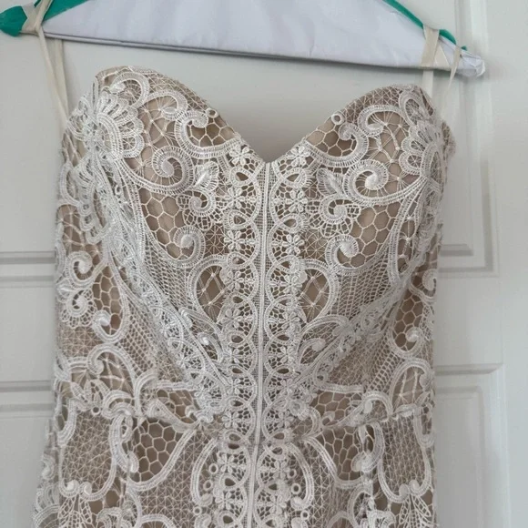 Tara Lauren Spring 2017 Strapless Lace Over Satin with Train Wedding Dress Sz 10 - Picture 4 of 15